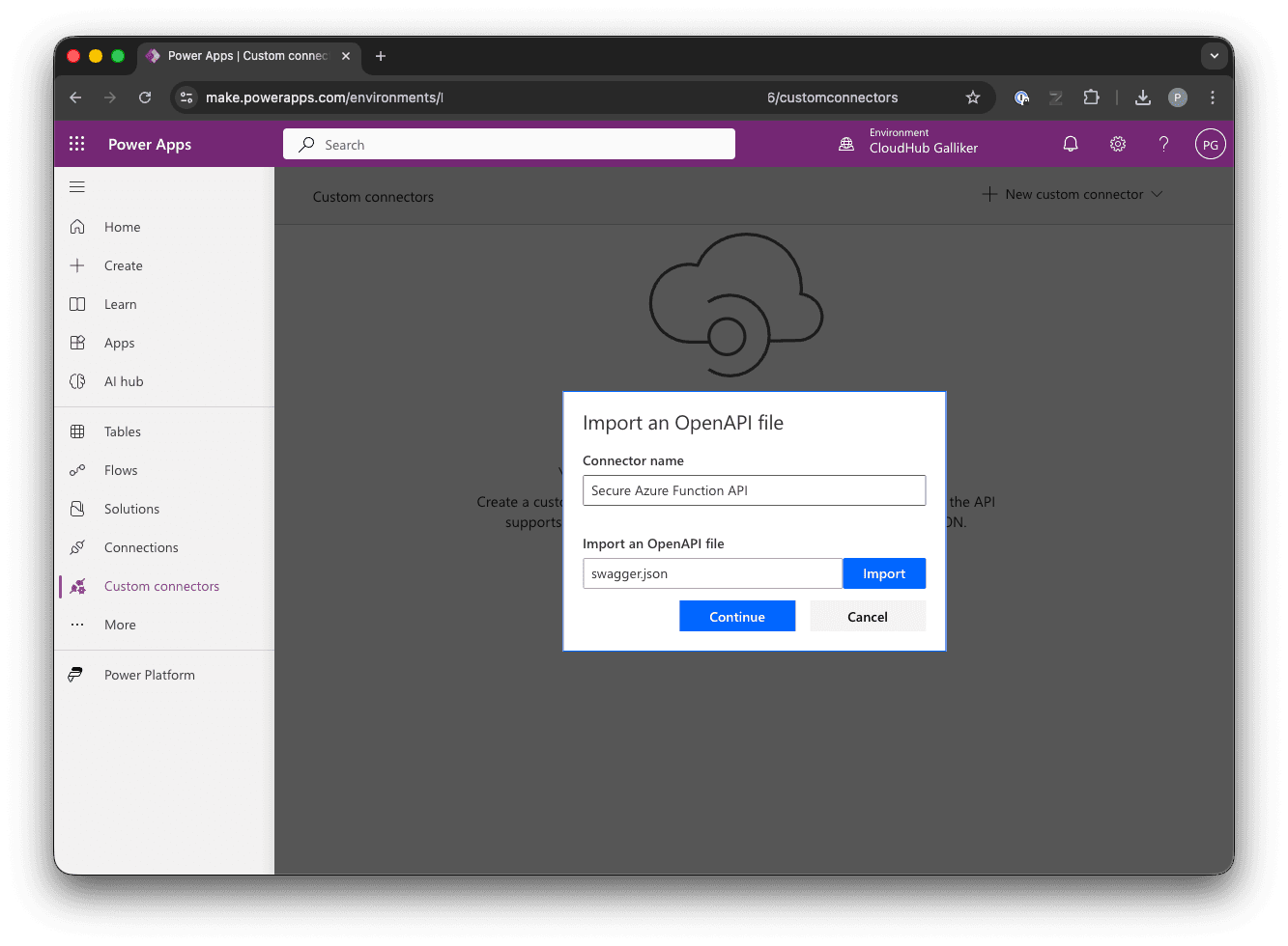 Custom connector OpenAPI import